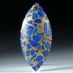 Lapislazuli in Messingmatrix, Navette bombiert, fein matt ca. 51x23x6mm