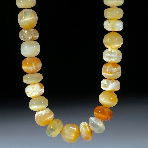 Opalkatzenauge Brasilien, handgeschliffenes Collier Boutonformen poliert, Länge 43cm