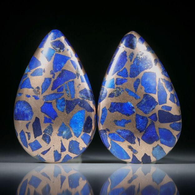Lapislazuli in Bronzematrix, handgeschliffenes Tropfen Paar