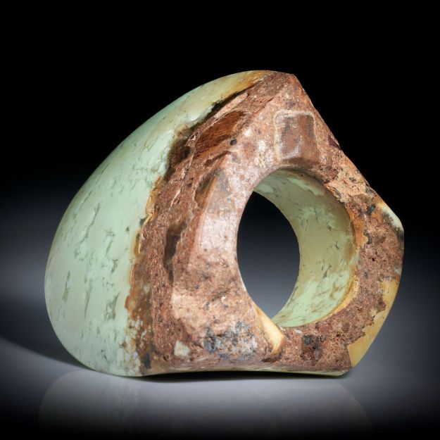 Edelsteinring Zitronenchrysopras, teilweise naturbelassener grosser Tafelring ca.42x39x32mm, Innendurchmesser 19mm