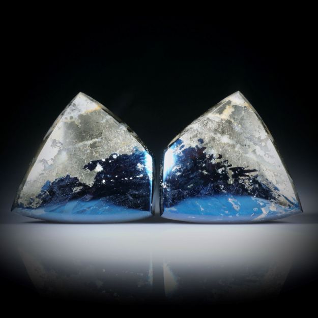 Covellin mit Pyrit, Paar für Ohrschmuck je ca.24x23x5mm