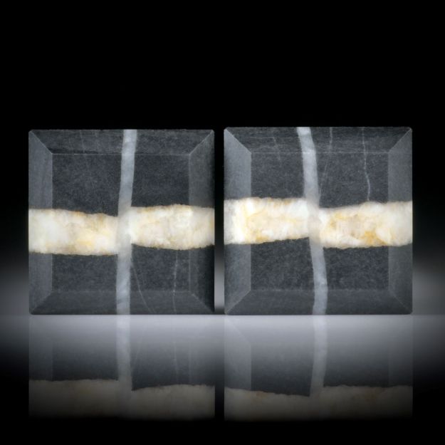 Kieselstein Paar facettiert 43.67ct.  quadratisch geschliffen mit seitlicher Schräge, je ca,22x22x4mm